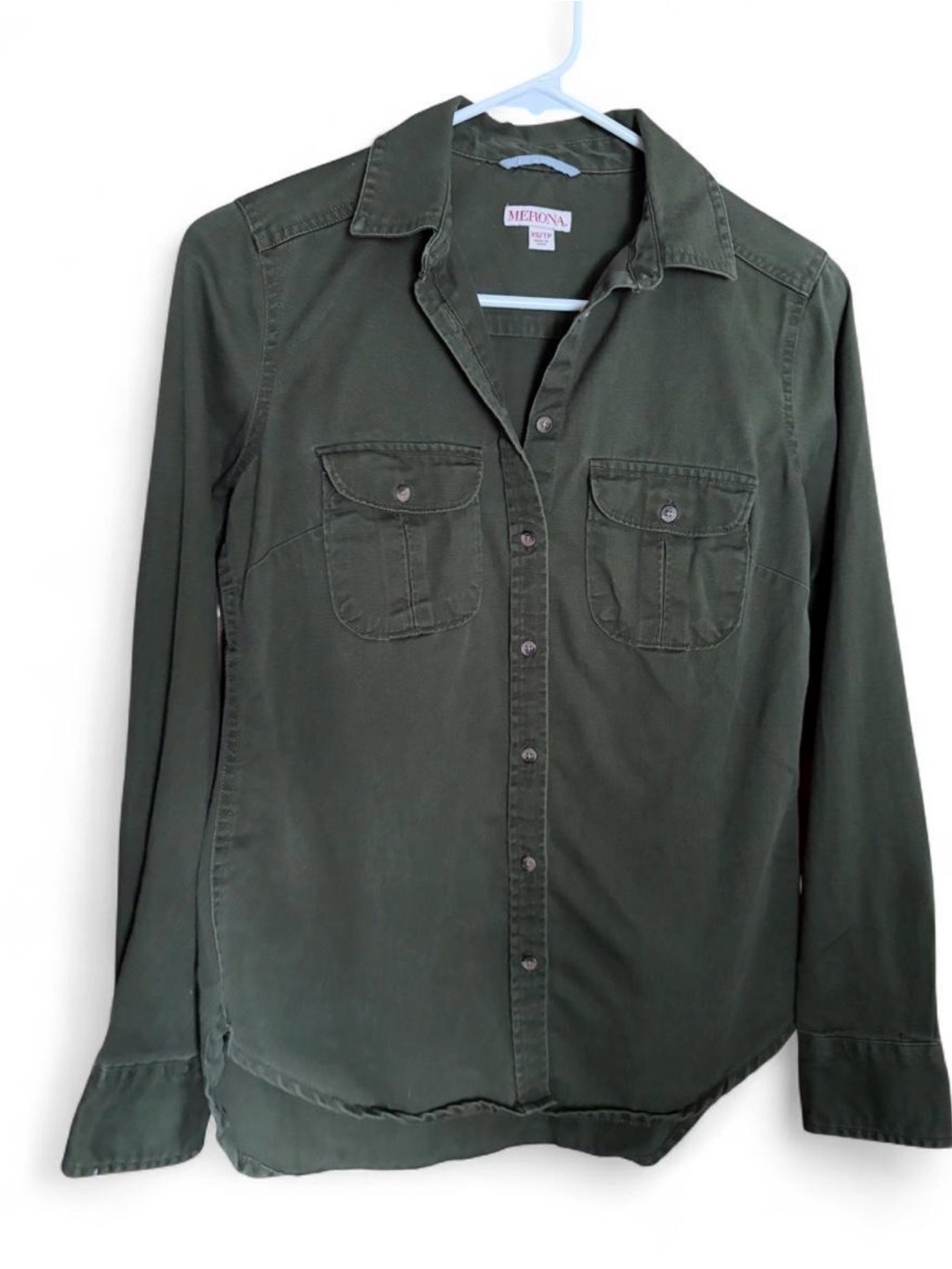 Merona Women's Army Green Utility Button Up
Shirt Long Sleeve Casual 100% cotton